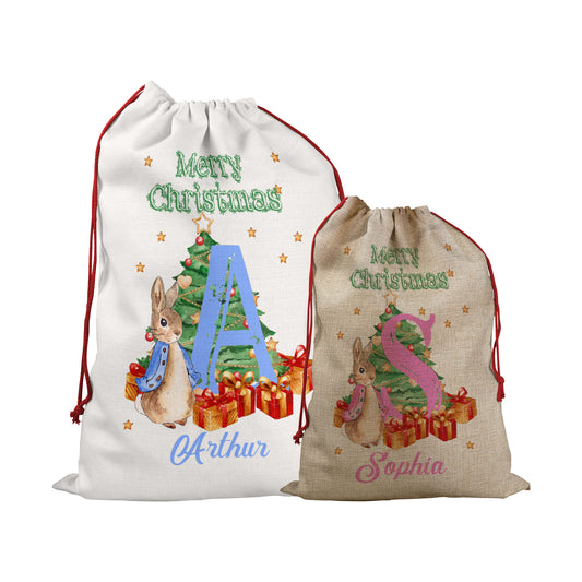 Personalised Christmas Sack With Peter And Xmas Theme Design For Baby Girl Or Boy
