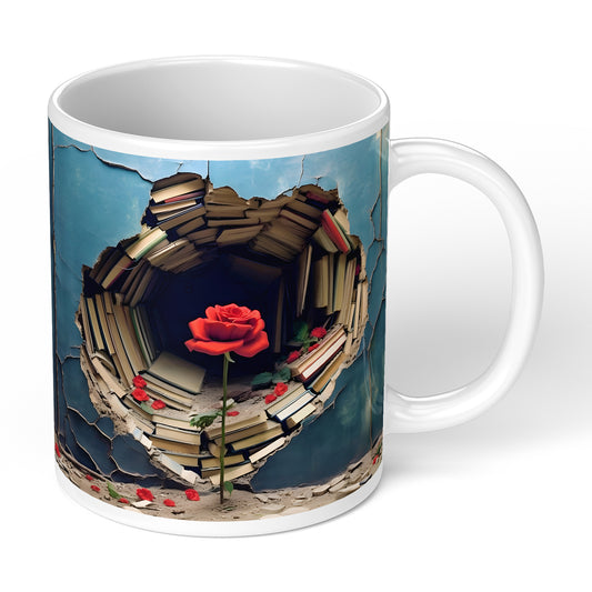 3D Bookshelf Image Mug With Creative Library Bookshelf Design For Book Readers