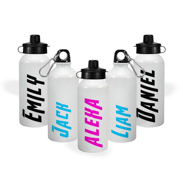 Personalised Aluminium Sport Cap Water Bottle With Custom Avenger Text Style Name